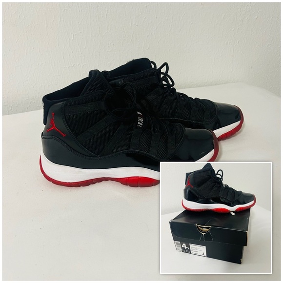 Air Jordan 11 Retro (GS) Bred 2012 Playoffs 4Y EUC 378038-010 Black/Varsity Red - Picture 1 of 8